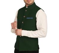 Yiaisafa Mens Mock Neck Vests Stand-up Collar Tweed Waistcoats Herringbone Retro Vintage Wool Wedding Groomsman Suits (Green,L)