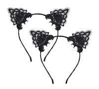 YIAJIA 2 Black Lace Cat Ears Headband, Halloween Headbands for Women Kids Girls, Sexy Cosplay Kitty Alice Hair Band, Costumes Accessories Fancy Dress Photo Props