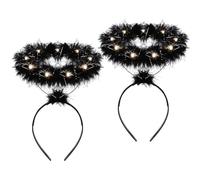 YIAJIA 2 Pack Light Up Angel Halo Headband,LED Black Fluffy Feather Headband Angel Halo Headband for Halloween,Christmas, Angel Costumes LED Headpiece