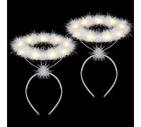 YIAJIA 2 Pack Light Up Angel Halo Headband,LED White Fluffy Feather Headband Angel Halo Headband for Halloween,Christmas, Angel Costumes LED Headpiece