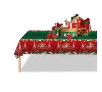 YIAJIA Christmas Table Cloth Rectangular Disposable Plastic Tablecloth Red Green Colour Tablecloths Christmas Table Cover for Christmas Table Decoration (54 x 108)