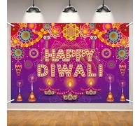 YIAJIA Happy Diwali Backdrop Banner Decorations, Indian Festival of Lights Party Supplies, Wall Hanging, Wedding Party Photo Props, 59 X 39 inch