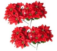 YIAJIA Poinsettia Artificial Flowers - 4 Bundles Artificial Christmas Flowers & Foliage, Artificial Poinsettia Bushes for Xmas Party Holiday Flower Arrangements Wedding Decoration