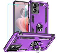 Yiakeng for Moto G Power 5G 2024 Case with Screen Protector:[Military Grade Drop Tested] Ring Holder Kickstand Shockproof Anti-Slip Protective Phone Case for Motorola G Power 2024 - Purple