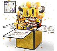 YianHien 100th Birthday Card, 3D Box Pop Up Birthday Card for Men Women | Happy Birthday Card for Dad, Mum, Grandad, Birthday Gifts for Him Her, Black & Gold Card for 100th Birthday Decoration