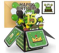 YianHien 15th Birthday Card Boy, 3D Pop Up Birthday Card for 15 Year Old Son Grandson Brother, Pixel Gaming Themed Birthday Greeting Cards, Happy Birthday Decoration Gifts with Notecard & Envelope