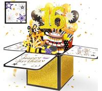 YianHien 16th Birthday Card Boy, 3D Pop Up Birthday Card for 16 Year Old Boy Son Grandson Nephew, Black Gold 16th Birthday Decorations Gifts for Boys