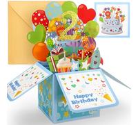 YianHien 2nd Birthday Card, 3D Pop Up Birthday Card for 2 Year Old Boy Grandson Nephew Son, 2nd Birthday Decorations Gifts for Boy