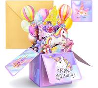 YianHien 4th Birthday Card Girl, Pop Up 4 Year Old Birthday Card | Unicorn Birthday Decorations with Castle, Rainbow Balloons & Cake, 4 Year Old Girl Birthday Present for Granddaughter, Niece