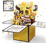 YianHien 55th Birthday Card, Pop Up Birthday Card for Men | Happy Birthday Card for Dad, Son, Husband, Brother, 55th Birthday Gifts for Men, Black Gold 3D Card for Birthday Decoration