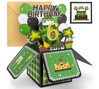 YianHien 6th Birthday Card Boy, 3D Pop Up Birthday Card for 6 Year Old Son Grandson Nephew, Pixel Gaming Themed Birthday Greeting Cards, Happy Birthday Decoration Gifts with Notecard & Envelope