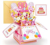 YianHien 80th Birthday Card for Women, Mum Nan Grandma 80th Birthday Card, 3D Pop Up Birthday Greeting Cards Female, Pink 80th Birthday Decorations Gifts for Her