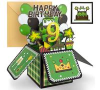 YianHien 9th Birthday Card Boy, 3D Pop Up Birthday Card for 9 Year Old Son Grandson Nephew, Pixel Gaming Themed Birthday Greeting Cards, Happy Birthday Decoration Gifts with Notecard & Envelope