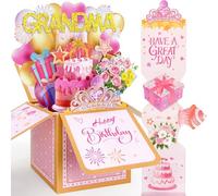 YianHien Grandma Birthday Card, 3D Pop Up & Pull-Out Gift Box Design