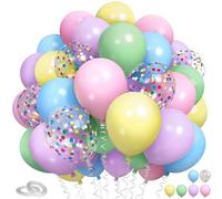 YianHien Pastel Balloons, 60Pcs 12 Inch Latex Macaron Pink Yellow Green Blue Purple Pastel Balloons Set with Confetti, Rainbow Party Balloon Decorations for Easter Birthday Bridal Wedding