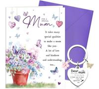 YianHien Special Mum Birthday Card with Heart Keychain & Envelope, Floral Butterfly For a Special Mum Birthday & Mothers Day, Love & Appreciate You Keyring Unique Mother's Gifts from Daughter Son