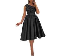 YIANN Black Homecoming Dresses for Women Sleeveless One Shoulder Satin Short Prom Dress Cocktail Party Gown UK18