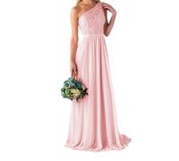 YIANN Blush Pink One Shoulder Bridesmaid Dresses with Pockets Chiffon A Line Formal Party Gown for Women Evening Dress UK10