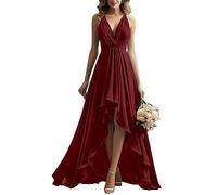 YIANN Bridesmaid Dress with Wedding V Neck Ruffle Evening Party Gown for Women Juniors with Pockets Burgundy UK6