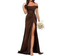 YIANN Brown Satin Prom Dresses for Women with Slit Plus Size Corset Mermaid Formal Evening Party Gown UK18