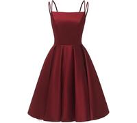YIANN Burgundy Satin Homecoming Dresses for Teens Spaghetti Strap A Line Ball Gown Knee Length Cocktail Prom Dress UK6