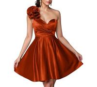 YIANN Burnt Orange Homecoming Dresses One Shoulder Corset Sleeveless Short Ball Gown Mini Satin Prom Dress UK14