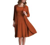 YIANN Burnt Orange Mother of The Bride Dresses Knee Length Chiffon Formal Wedding Guest Dress with Jacket UK16