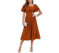 YIANN Burnt Orange Mother of The Groom Dresses with Flutter Sleeve Chiffon Tea Length Wedding Guest Dress for Women UK14