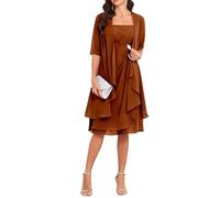 YIANN Burnt Orange Short Mother of The Groom Dresses for Wedding Chiffon Mother of The Bride Dress with Jacket Half Sleeves UK22