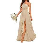 YIANN Champagne Bridesmaid Dresses for Wedding Pleated One Shoulder Chiffon Formal Evening Dress Long Maid of Honor UK16