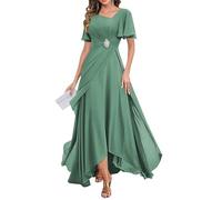 YIANN Chiffon Long Mother of The Bride Dresses for Women with Sleeves Plus Size Eucalyptus Formal Evening Dress UK24