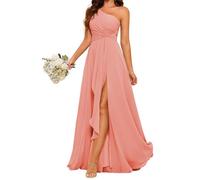 YIANN Chiffon One Shoulder Bridesmaid Dresses with Pleated Long A Line Coral Prom Dress for Women UK06