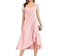YIANN Classy Chiffon Mother of The Bride Dresses with Sleeves for Women Blush Pink Tea Length Formal Dress Evening Gown UK16