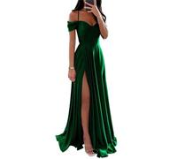 YIANN Cold Shoulder Satin Bridesmaid Dresses Emerald Green for Women with Slit Pleated A Line Elegant Wedding Guest Dress Formal Gown UK24