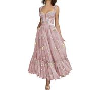 YIANN Dusty Rose Flower Embroidery Tulle Corset Prom Dresses for Women Tea Length Formal Evening Party Gown UK6