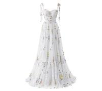 YIANN Flower Embroidery Tulle Prom Dresses for Women Floral Ball Gown Plus Size White Formal Party Dress UK20
