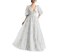 YIANN Flower Embroidery Tulle White Prom Dresses for Teens 2025 A Line Long Homecoming Dress Wedding Party Gown UK16