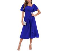 YIANN Flutter Sleeve Chiffon Mother of The Bride Dresses for Wedding Plus Size Royal Blue Tea Length Formal Evening Dress UK18