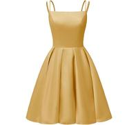 YIANN Gold Homecoming Dresses 2024 for Juniors A Line Summer Satin Bridesmaid Dress Knee Length Ball Gown UK12