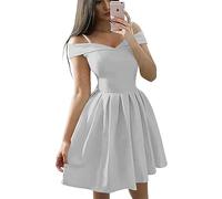 YIANN Homecoming Dress Spaghetti Strap Sleeveless Maid of Honor Gowns for Juniors Short Mini Skirt with Pockets Silver UK6