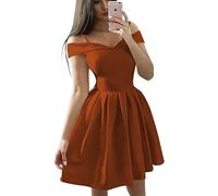 YIANN Homecoming Dress Spaghetti Strap Sleeveless Maid of Honor Gowns for Juniors Short Mini Skirt with Pockets Burnt Orange UK12