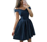 YIANN Homecoming Dress Spaghetti Strap Sleeveless Maid of Honor Gowns for Juniors Short Mini Skirt with Pockets Navy Blue UK10