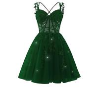 YIANN Lace Appliqque Tulle Homecoming Dresses for Teens A Line Ball Gown Backless Sleeveless Formal Party Dress UK16 Emerald Green