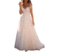 YIANN Lace Applique Tulle Wedding Dresses for Women Corset Off Shoulder Bridal Gown Long Engagement Dress UK20 White