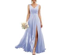 YIANN Lavender Bridesmaid Dresses Long with Slit V-Neck Chiffon Formal Evening Party Dress with Pockets 2024 UK6