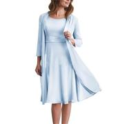 YIANN Light Blue Mother of The Bride Dresses Knee Length Chiffon Formal Wedding Guest Dress with Jacket UK16