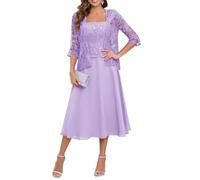 YIANN Lilac Mother of The Bride Dresses with Jackets Chiffon Tea Length Mother of Groom Dress for Women Plus Size UK22