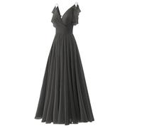 YIANN Long Bridesmaid Dresses Pleated Summer Wedding Party Gown for Women Ruffles Sleeveless Spaghetti Strap Formal Dress UK28 Grey
