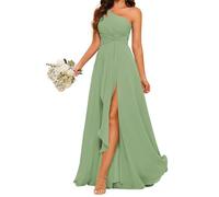 YIANN Long Plus Size Bridesmaid Dresses for Women Sleeveless One Shoulder Dusty Sage Wedding Formal Dress with Slit UK20