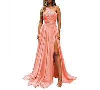 YIANN Maid of Honor Gowns for Women One Shoulder Ruched Wedding Guest Evening Gown Coral UK12